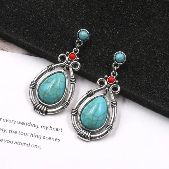 Vintage Ethnic Boho Turquoise Drop Earrings - Picture 2 of 4